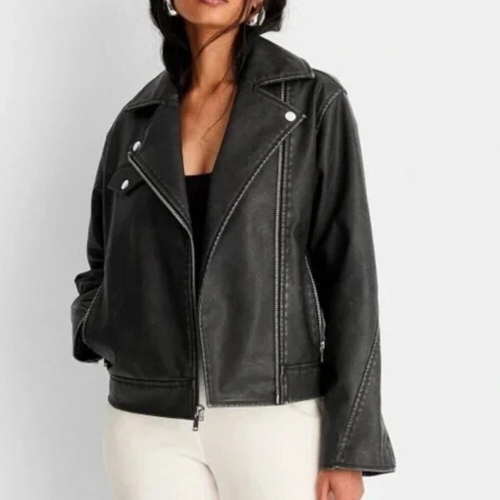 NWT Universal Thread Women's Moto Jacket Faux Leather Faded